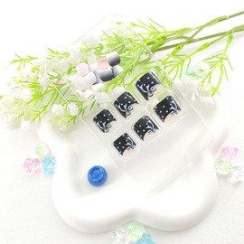Square Press on Toenails Short Toe Nail Stickers Black White Gradient False Toenail with Bow Dot Design Toenails Glue on Acrylic Full Cover Fake Toe Nails Glossy Toe Nails Press ons for Girls 24Pcs