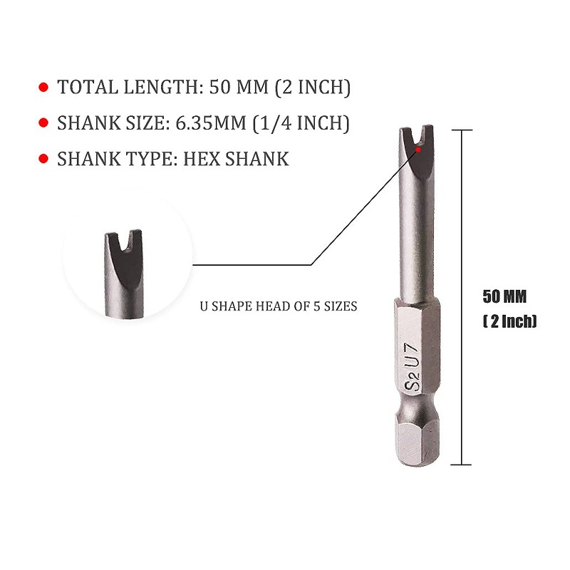 50MM Long Screwdriver Bits Set 5 PCS Magnetic U Type
