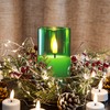 Girimax Green Glass Flameless Candles with Remote, Flickering LED Votive