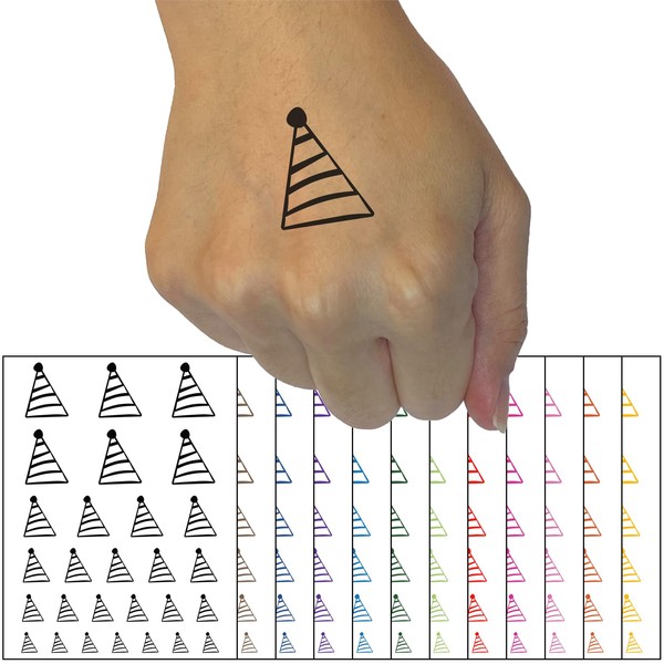 Striped Birthday Hat Temporary Tattoo Water Resistant Fake Body Art