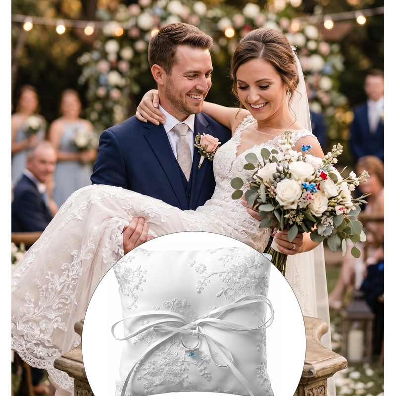 Ring Pillow, Ring Pillow for Rings Bearer Ceremony with Bowknot