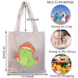 BDPWSS Frog Tote Bag For Women Frog Mushroom Lover Gift Funny Frog Mushroom Gift Animal Lover Gift Frog Themed Gift (Frog Mushroom TGCA)