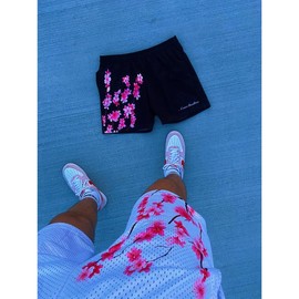 Black Cherry Blossom Mesh Shorts - Size: MEDIUM, Color: Black