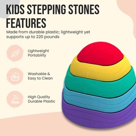Stepping Stones for Kids, 5pcs Non Slip Toddler Balance Stackable with Stickers, Sensory Stepping Stones for Kids Promoting Balance & Coordination Skills, Engaging Indoor & Outdoor Activity for Toddlers