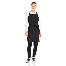 Uncommon Threads Unisex ADJ Butcher Apron 2 Section Pocket, Black/White Pin Stripe, One Size