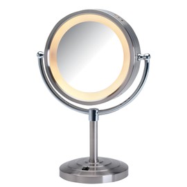 JERDON Lighted Tabletop Makeup Mirror - LED Lighted Vanity Mirror with 1X and 5X Magnification in Nickel Finish - Model HL745NC