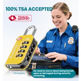 ANVIL TSA Approved Luggage Lock - 4 Digit Combination, 10,000 Combinations, Easy-Read Password Window, Travel Lock for Suitcases, Backpacks, Gym & Student Lockers, Baggagee (Yellow 4 Pack)