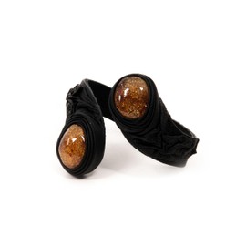 Generic Leather Bracelet with two Baltic Amber stones, UNIVERSAL, cognac