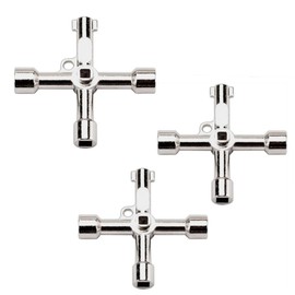 3 Pack 4-Way Multi-Functional Universal Cross Key,Plumbing Key Wrench,Electric Cabinet Keys，Gas Meter Keys,Electricians Valve Tools (Silver)
