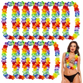 Soneinex Colourful Hawaii Necklace Flowers Hawaii Flower Chain Set Hawaii Chains Decoration Hawaii Leis Garlands Hula Aloha Chain Garland for Beach Luau Party Accessories Decorations Pack of 12