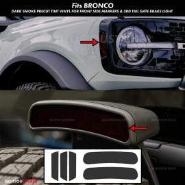 Deliciousticker For 21-25 Bronco Smoke Front Side Markers & 3rd Brake PreCut Tint Overlay Vinyl