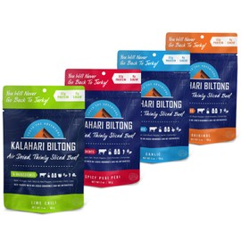 Variety Pack Kalahari Biltong, Air-Dried Thinly Sliced Beef, 2oz (Pack of 4), Sugar Free, Gluten Free, Keto & Paleo, High Protein Snack