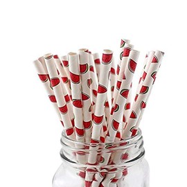 100 Pcs Disposable Straws, Biodegradable Paper Straws for Juices, Shakes, Smoothies, Party Supplies (Watermelon)
