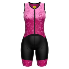 Sparx Women's Triathlon Suit One Piece Sleeveless Full Zipper Tri Suit Quick Drying Running Swimming Cycling (Pink Tattoos, Small)