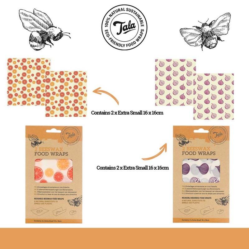 Tala Reusable Beewswax Food Wraps, Citrus Fruit Patterned Design, Mesuring
