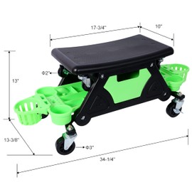 TREATLIFE HOME Rolling Detailing Creeper Seat with Removable Tool Trays, Ergonomic Mechanic Stool with Wheels, 300 Lbs Capacity, Green
