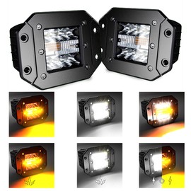 ASLONG 2PCS 5Inch LED Flush Mount Pods 6 Modes Amber/White Flasing Strobe Fog Lights Offroad Backup Light Reverse Light Grill Mount Light with Switch Wiring Harness for Truck UTV ATV SUV 4x4 Car