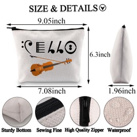 PLITI Cello Gift Cello Player Gift Cello Music Note Makeup Bag Funny Cello Cellist Orchestra Musician Zipper Travel Pouch, Cello Note Bagu, Fashionable