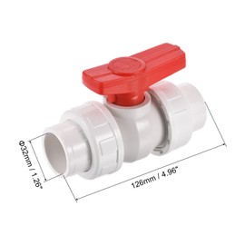 PATIKIL 32mm ID Double Union Ball Valve, 1 Pack PVC Socket Type Shut-Off Valve Switch for Water Flow Control, White