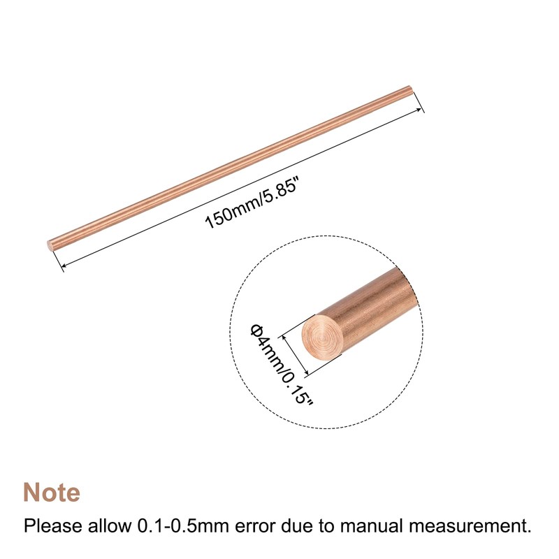 sourcing map 4mm Diameter 150mm Length Solid Copper Round Bar