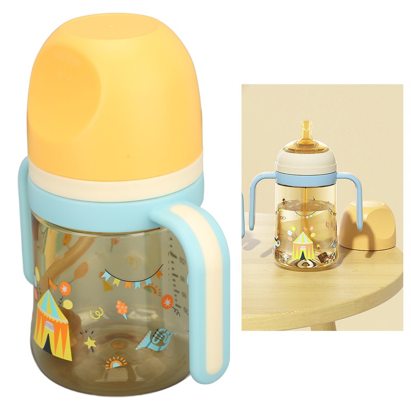 Wide Neck Sippy Straw Bottle Spill Proof Easy Grip Training