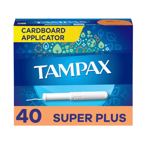 Tampax Cardboard Applicator Tampons, Super Plus Absorbency, 40 Count