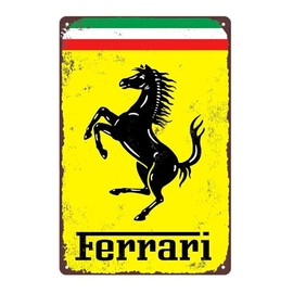 LCFHOME Ferraris Yellow Metal Sign Metal Logo Metal Plaques Automobile Garage, TINLICENSE Plate Attachment Signs, VEHICLESMETAL 8 X 12 inch
