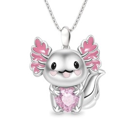 ZMANYIJEW Cute Axolotl Necklace Blue Pink Crystal Axolotl Pendant Necklace Kawaii Black Axolotl Pendant Necklace Axolotl Gifts for Women Daughter Son Birthday Party (Pink)
