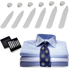 Varillas para Cuello de Camisa con Imanes, Ballenas para Camisas 6 Piezas en 3 Tamaños, Acero Inoxidable, Mantiene Cuello Rígido, Accesorios para Traje y Negocios,Caja de Regalo para Hombres