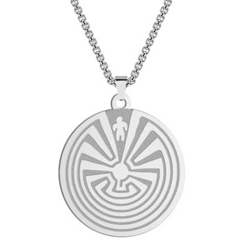 Pinstant I'itoi I'ithi the Man in the Maze of Life Labyrinth Tohono O'odham Nation Cosmology Arizona Creator God Baboquivari Mountain Design Symbol Native American Cave 1" Charm Pendant Necklace, 1