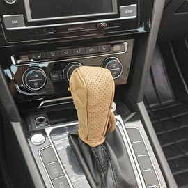 Hirificing Gear Shift Knob Cover PU Leather Car Stick Shift Knob Cover, Manual/Automatic Automotive Gear Handle Shifter Knob Rod Dust Cover Waterproof and Breathable Protector（Beige）
