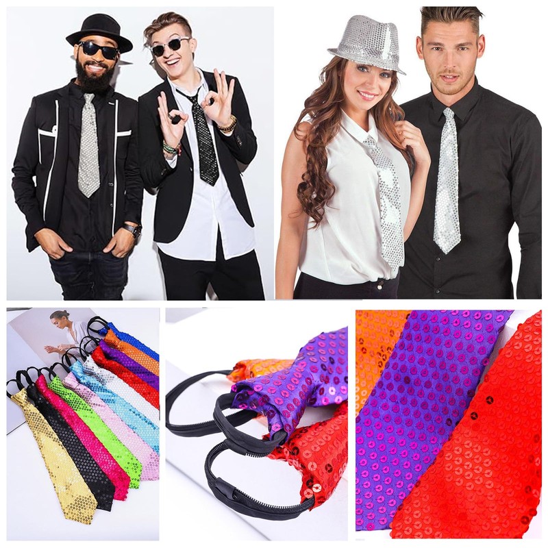 NiceYnn 2pcs Sequined Zipper Ties for Men, Glitter Sparkly Paillette