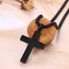 Flongo Men's Wooden Cross Necklace: Wooden Cross Pendant Necklace Black