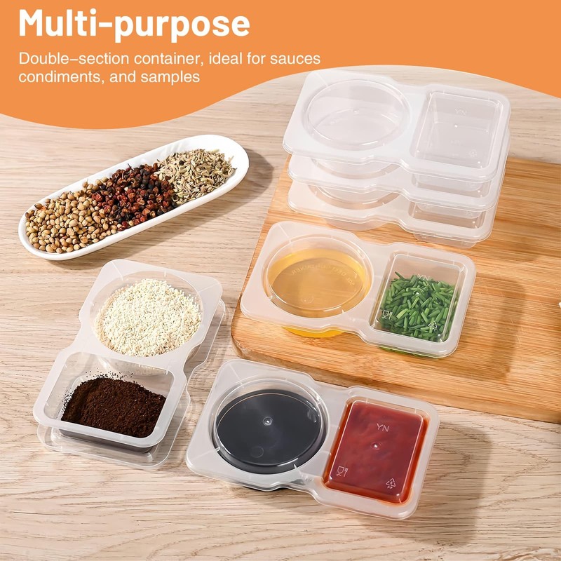 WEELOO Double Compartment Seasoning Container with Lid, 25PCS Double Compartment