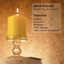 MOZEAL 3" x 4" Hand-Poured Unscented Yellow Pillar Candles,Dripless Candles Set of 3,Smokeless,Clean Burning,Approx 60 Hours Burn Time,Wedding,Spring,Christmas and Home Decor（3 Inch Width Series）