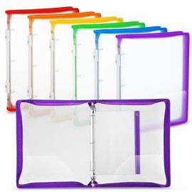 Fulmoon 6 Pack Plastic Zipper Binder, 1 Inch 3 Ring Binder with 2 Interior Pockets, 1 Plastic Movable Pencil Pouch, Expanding File Zippered Binder Holds US Letter Size 8.5''x11'' for Office (Clear)