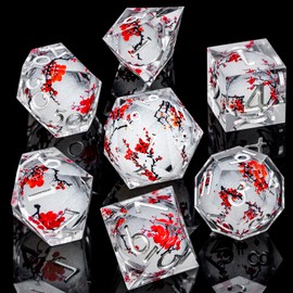 ARUOHHA DND Resin Dice Plum Blossom Liquid Core White Sharp Edge Polyhedral Dice Set with Gift Box, Compatible with Dungeons Dragons Role Playing Game D and D Dice Set D20 D12 D10 D6