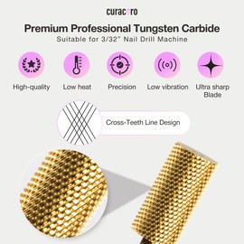 Curacoro Nail Drill Bits 3/32'' - Safe Smooth Stop Large Barrel Carbide Bit (Fine), Gently Bits for Removal & Nail Enhancement, for Nail Beds, Nail Art Pedicure Manicure Salon & Home