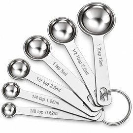 6-Piece Stainless Steel Measuring Spoons Set, Heavy Duty Tablespoon & Teaspoon Measures for Dry and Liquid Ingredients, Coffee, Baking and Cooking