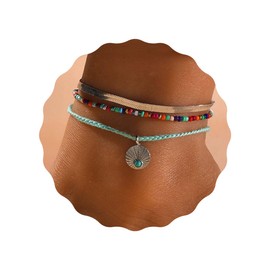 JUSTUSNX 3pcs Boho Layered Layered Adjustable Anklet Shell Pendant Ankle Bracelet Beach Summer Foot Jewelry Chain for Women and Girls