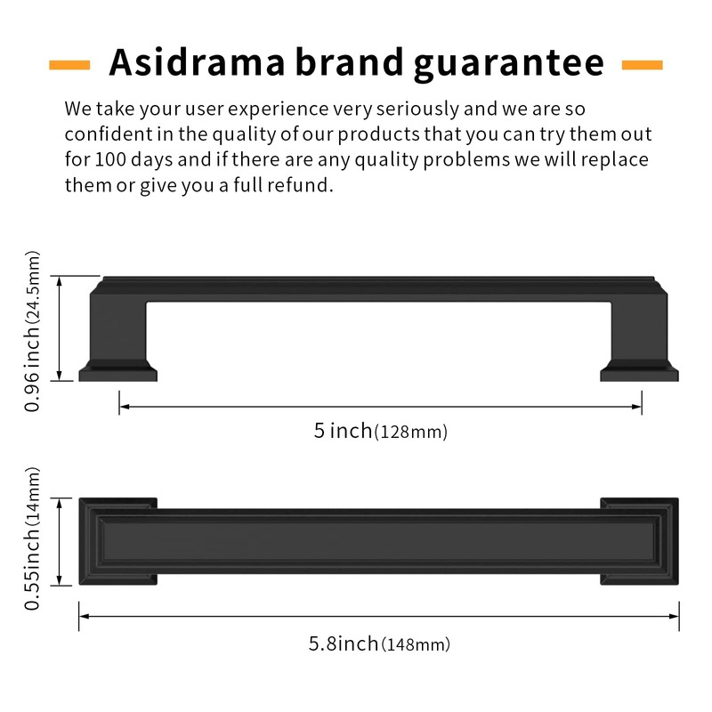 Asidrama 10 Pack 5 Inch(128mm) Matte Black Kitchen Cabinet Handles