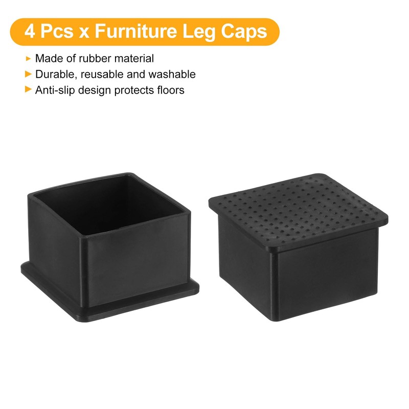 sourcing map Rubber Furniture Leg Caps, 4Pcs 45x45mm Rectangle Chair