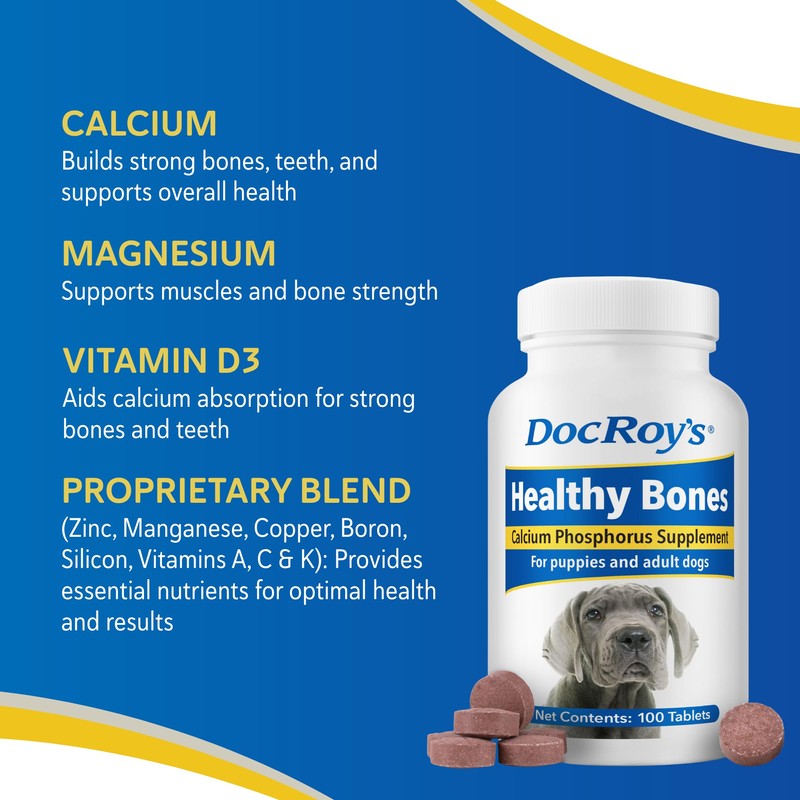 Doc Roy’s Healthy Bones Calcium Phosphorus Supplement Vitamin for Puppies,