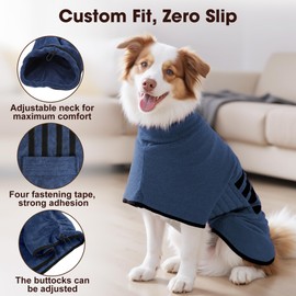 HezzLuv Microfibre Dog Bathrobe Towel Wrap Super Absorbent Dog Drying Coat Bath Robe for Puppy, Medium & Large Dogs, Fast Drying, Adjustable