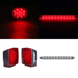 cciyu 12V Submersible Square Led Trailer Light Red White LED Stop Turn Tail License Brake Running Light Under 80 Inch Boat Trailer 15" 11LED Clear Red Len 917-CR Hight-low Red Dim Brake Light