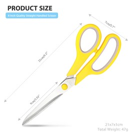KINDOYO 8" Multipurpose Scissors with Ultra Sharp Blades, Comfort-Grip Handles, Sturdy for School Home Office Art Craft Sewing Tailor Heavy Duty, Yellow