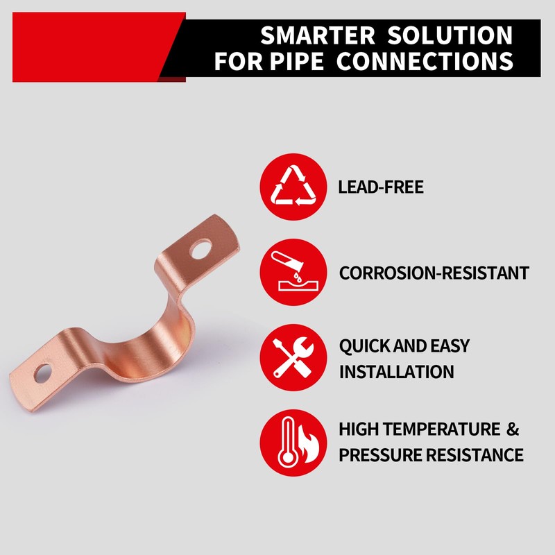 ROGVOC Plumbing Copper Pipe Straps, 50-Pcs 1/2 inch 2-Hole Pipe