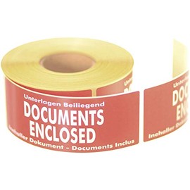 Label Planet® 500 “DOCUMENTS ENCLOSED” Packaging Labels (1 Roll), Large Printed Stickers for Parcels. Multi Language 50 x 136 MM Sticky Easy Peel Parcel Postage Shipping Warning Labelling, UK SPL002