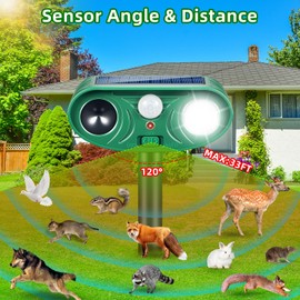 2026 Upgraded Solar Ultrasonic Animal Repeller Outdoor with Motion Sensor & LED Strobe Cat Repellent Outdoor Effective Dog, Deer, Raccoon, Squirrel Deterrent for Yard, Lawn, Garden 4 Pack