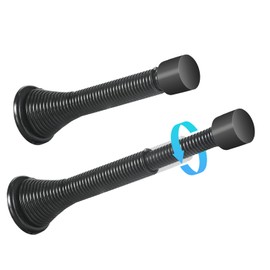 HOMOTEK 4 Pack Telescoping Spring Door Stoppers, Extended from 3-1/8 to 4-1/4 inches Wall Mount Extra Long Door Stops- Flexible Spring Doorstops Wall Protector (Black)